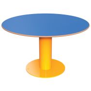 Table TINY ronde Ø 90 cm plateau HPL bleu structure métal jaune 1033