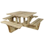 Table bancs Bangor L 213 x 213 H 75 cm à poser pin traité Mobextan