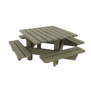 Table bancs Minquiers L 200 x 200 H 75 cm à sceller - pin traité - Manutan Expert