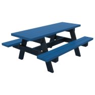 Table bancs Parc 180 cm bleu - monté - piètement laqué noir