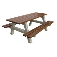 Table bancs bois/béton résineux teinté acajou