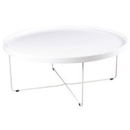 Table basse Bruno Ø 90 cm plateau Blanc pied métal Blanc