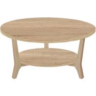 Table basse Zélos Ø 80 cm 2 plateaux chêne pied hêtre naturel