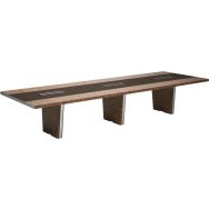 Table de reunion l 420 x p140 noyer américain, insert en cuir marron