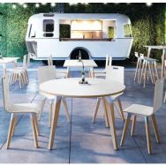 Table en plateau stratifié diam.120 cm H73,5cm blanc/blanc