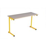 Table fixe Récré - T6 - plateau 130 x 50 cm - chants alaisés - Piétement jaune