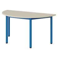 Table maternelle Atlas plateau mélaminé beige ABS 1/2 rond 120 cm T3 bleu