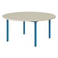 Table maternelle Atlas plateau mélaminé beige ABS Ø 120 cmT2 bleu
