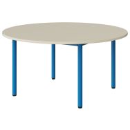 Table maternelle Atlas plateau stratifié beige chant ABS diam 120 cmT3 bleu