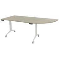 Table plateau pivotant Avel 200x80 angle intégré droite chêne gris pieds blancs