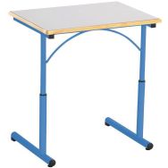 Table réglable Atlas II, plateau 70x50 beige, chants alaisés, piétement bleu