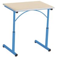 Table réglable Atlas II, plateau 70x50 beige, chants plaqués, piétement bleu