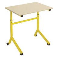 Table réglable Atlas Mobile 70x50 plateau beige chants plaqués piètement jaune