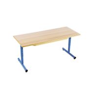 Table réglable Chloé 120 x 60 cm, Plateau hêtre, Piètement bleu RAL 5015