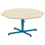 Table réglable Chloé octogonale, plateau beige pied central bleu RAL 5015