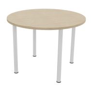Table réunion 4 pieds métal Ø 100 cm Chêne fil / Blanc