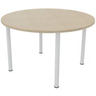Table réunion 4 pieds métal Ø 120 cm Chêne Fil/Blanc