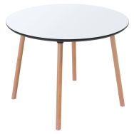 Table réunion Palas Ø 100 cm pied hêtre plateau Blanc