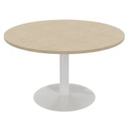 Table réunion pied central Ø 120 cm Chêne fil / Blanc