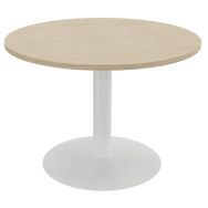 Table réunion pied central métal Ø 100 cm Chêne fil / blanc