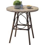 Table ronde jardin Ushuaia Ø70cm marron+textilène lin
