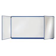 Tableau triptyque 1 x 2 m émaillé blanc cadre aluminium laqué bleu
