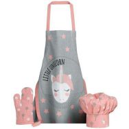 Tablier toque et gant de cuisine pour enfant Unicorn Perle