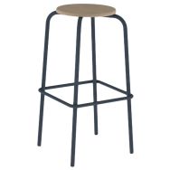 Tabouret Zoning H80 cm assise et dossier hêtre piètement métal Mobidecor