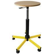 Tabouret réglable de 53 à 73 cm par vérin à gaz, piétement jaune, sur patins