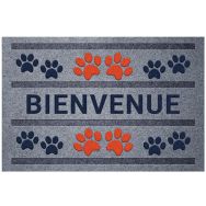 Tapis flocke estampes bienvenue patteS rouge bleu 40x60cm