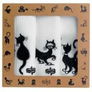 Torchons Dubout Les Chats brodé- 40x60 cm - Lot de 18