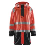Veste de pluie haute visibilité niveau 1 rouge fluorescent/noir