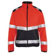 Veste softshell haute visibilité rouge fluorescent/noir, col haut