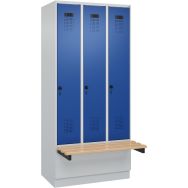 Vestiaire Evolo PLUS avec banc-3 colonnes-RAL7035-RAL5010