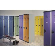 Vestiaire ind. salissante s/socle L 120 cm-3 colonnes serrure moraillon col. bleu