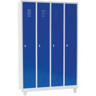 Vestiaire indust. propre 4 colonnes s/pieds L 117 cm-serrure moraillon gris/bleu