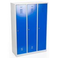 Vestiaire indust. salissant 3 colonnes s/socle L 118,5cm-serrure moraillon bleu