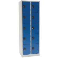 Vestiaire monobloc Modulo 10 cases 2 colonnes de 300 mm, portes bleues