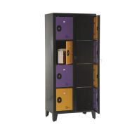 Vestiaire visitable 2 colonnes 8 casiers corps anthracite portes lilas/orange