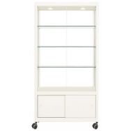 Vitrine expo rangement, roulettes - 95x50x200 cm - Blanc