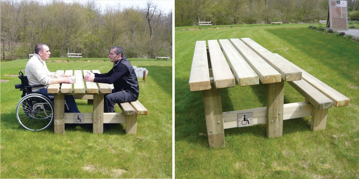 table banc en bois pour personne à mobilité réduite