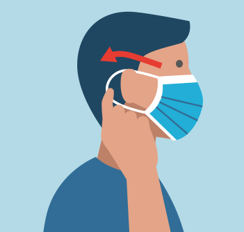 Masque : Passer les élastiques derrière la tête, de part et d'autre des oreilles. Masque : Passer les élastiques derrière la tête, de part et d'autre des oreilles.