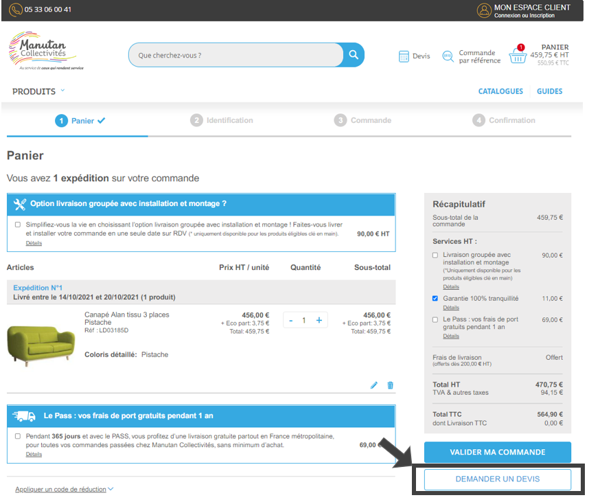 page panier - demande de devis page panier - demande de devis