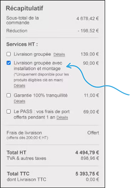 Panier Livraison groupée Installation montage