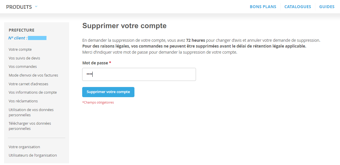 Suppression du compte