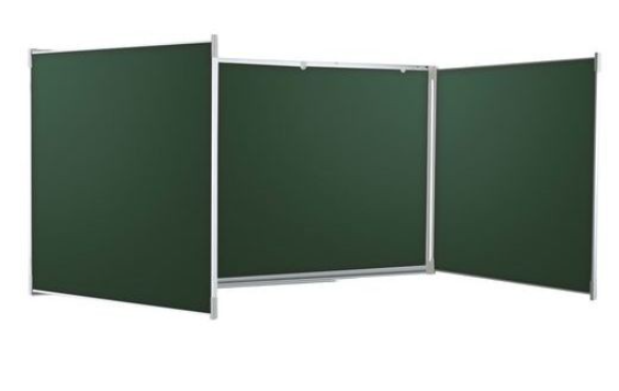 Tableau triptyque émaillé vert, cadre aluminium strié naturel